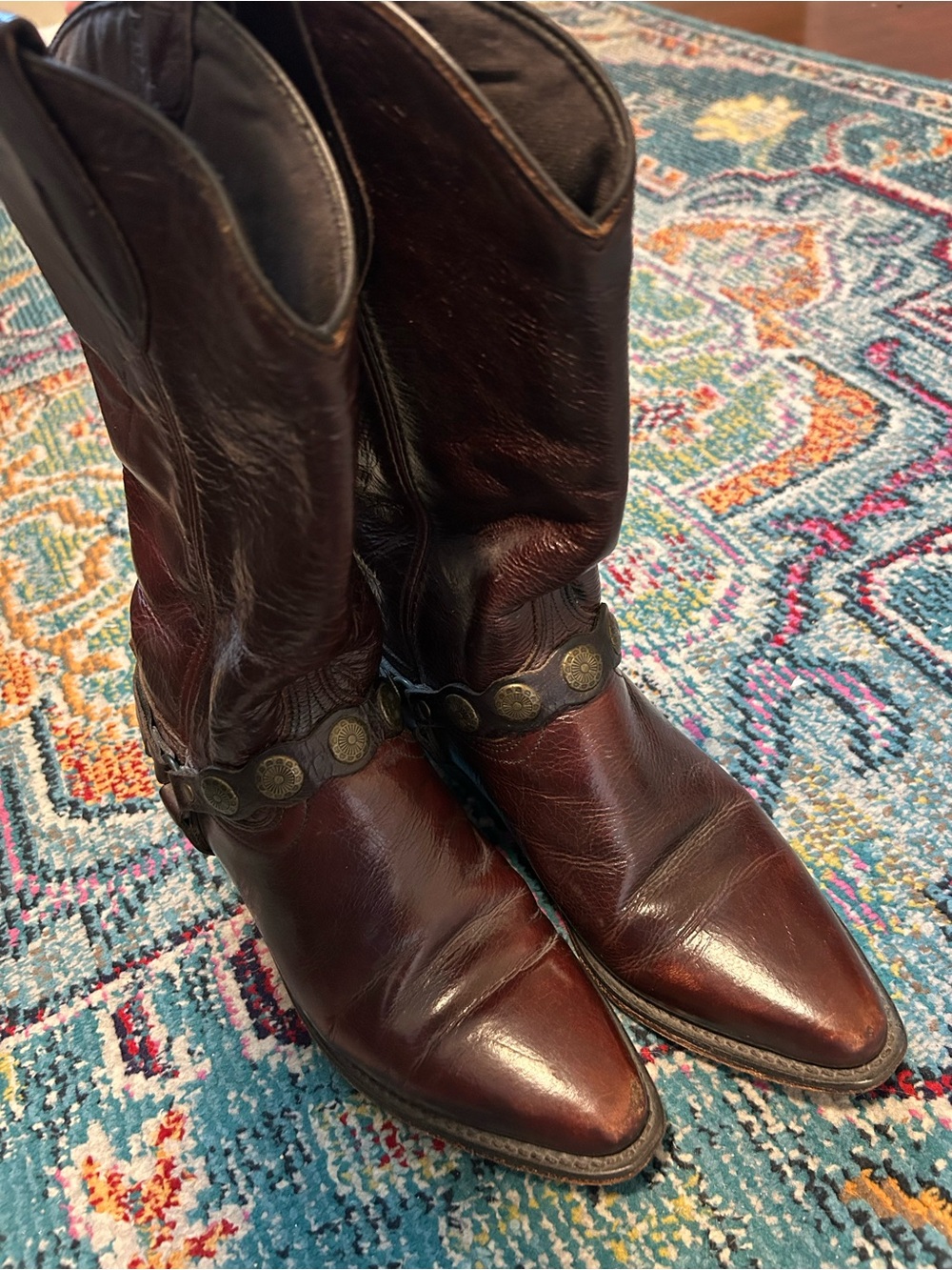Women's Leather Cowboy Heeled Boots in Dark Brown